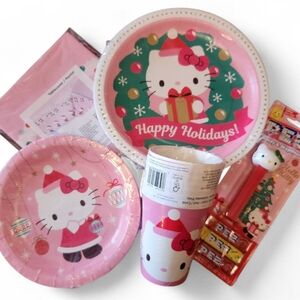 Hello Kitty Holiday Party Supplies Lot Plates Cups Tablecloth PEZ